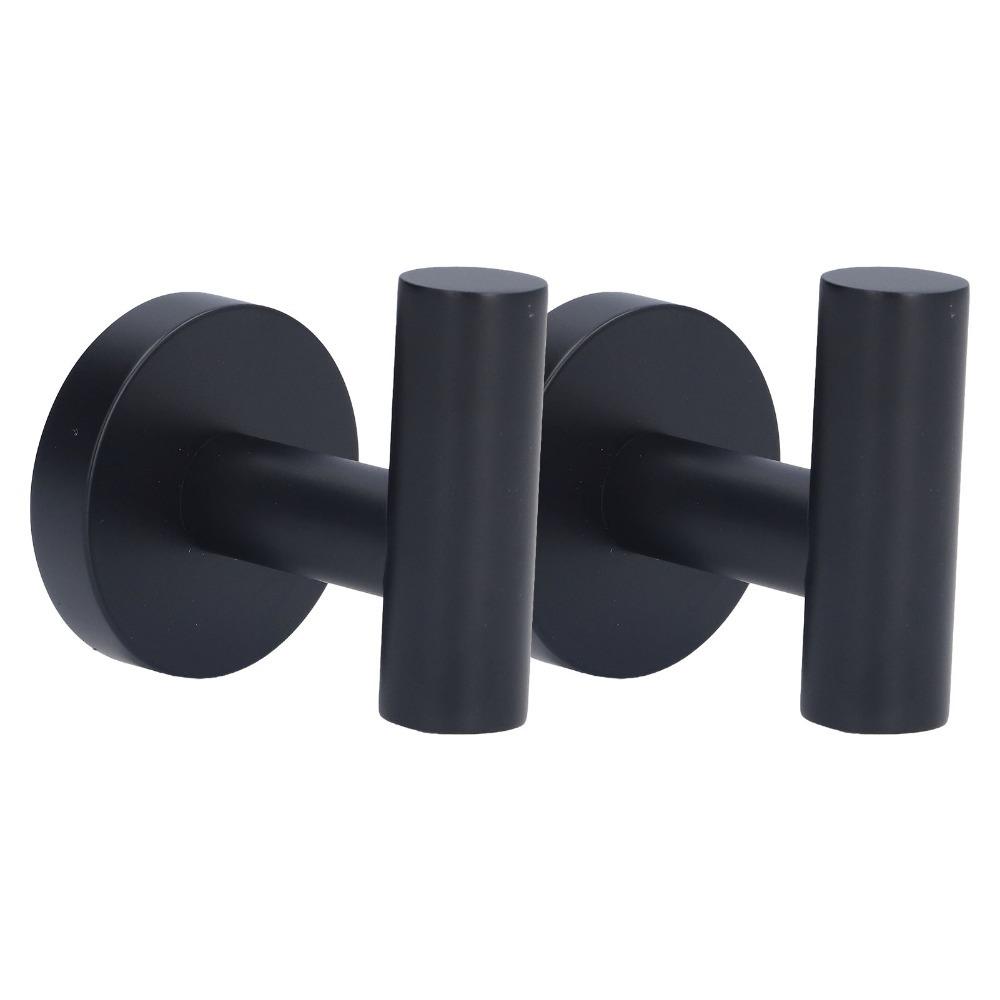 2 PCS Black Robe Hook Compact Design Coat Hook Stable Towel Hook Bathroom Kitchen Garage Closet