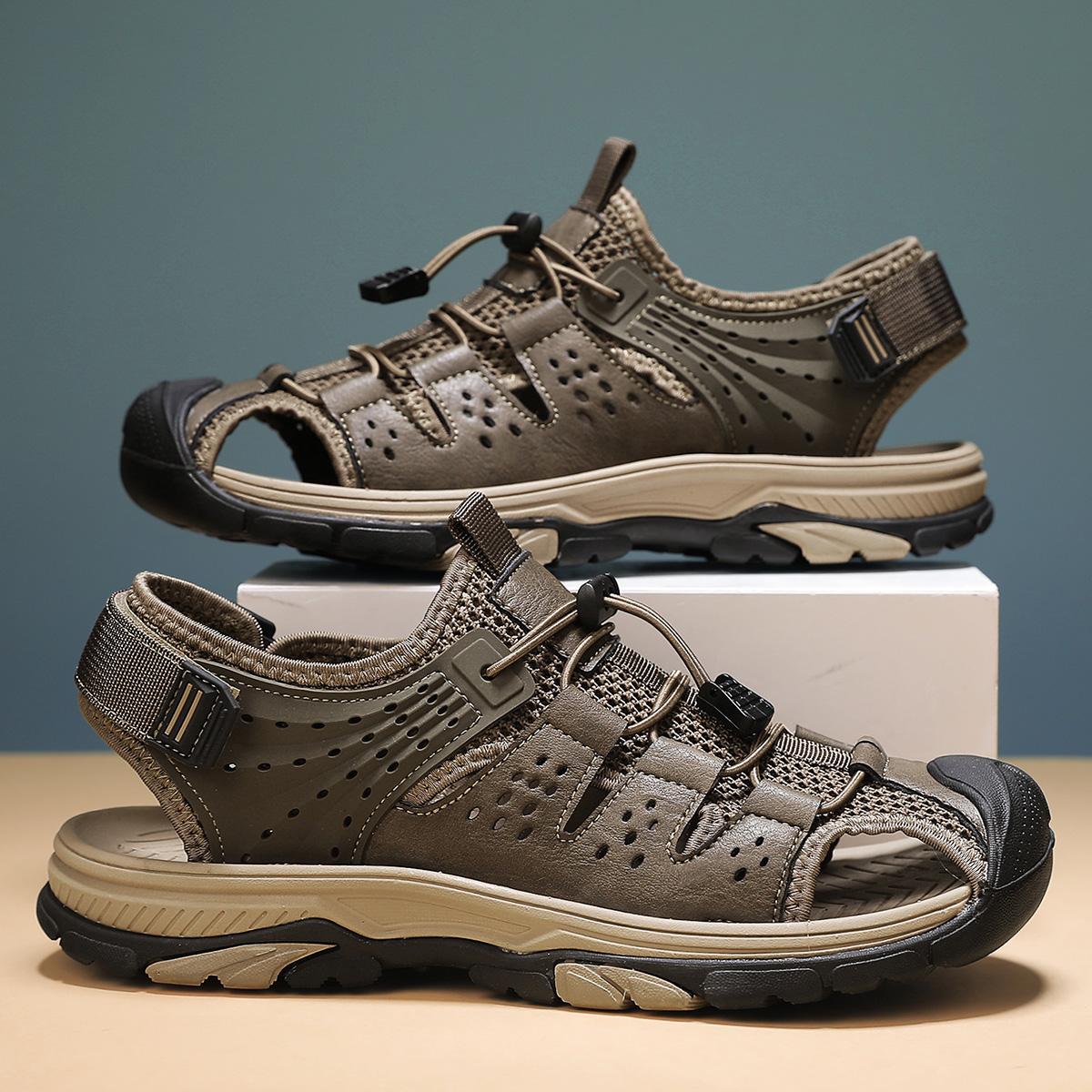 

Классические сандалии ручной работы из натуральной кожи для мужчин, летняя дышащая пляжная обувь для отдыха на открытом воздухе, легкая повседневная мужская обувь 41 хаки