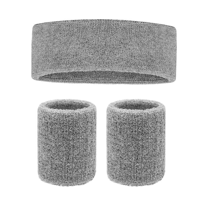 Sports Fitness Cycling Basketball Badminton Breathable High Elastic Polyester Cotton Sweat Absorbing Headband Hand Guard Wrist Headband Set