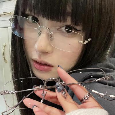 New Transparent Square Rimless Eyeglasses Blue Light Blocking Glasses Fashion Frameless for Women Men Silver Computer Glasses