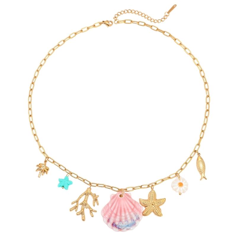Ocean Inspired Shell Pendant Necklace Stainless Steel Neck Jewelry for Women Daily Wear Waterproof Clavicle Chain 1