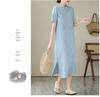 Elegant Cotton Linen Qipao Dress - Women's Stand Collar Short Sleeve, Summer 2024 Collection