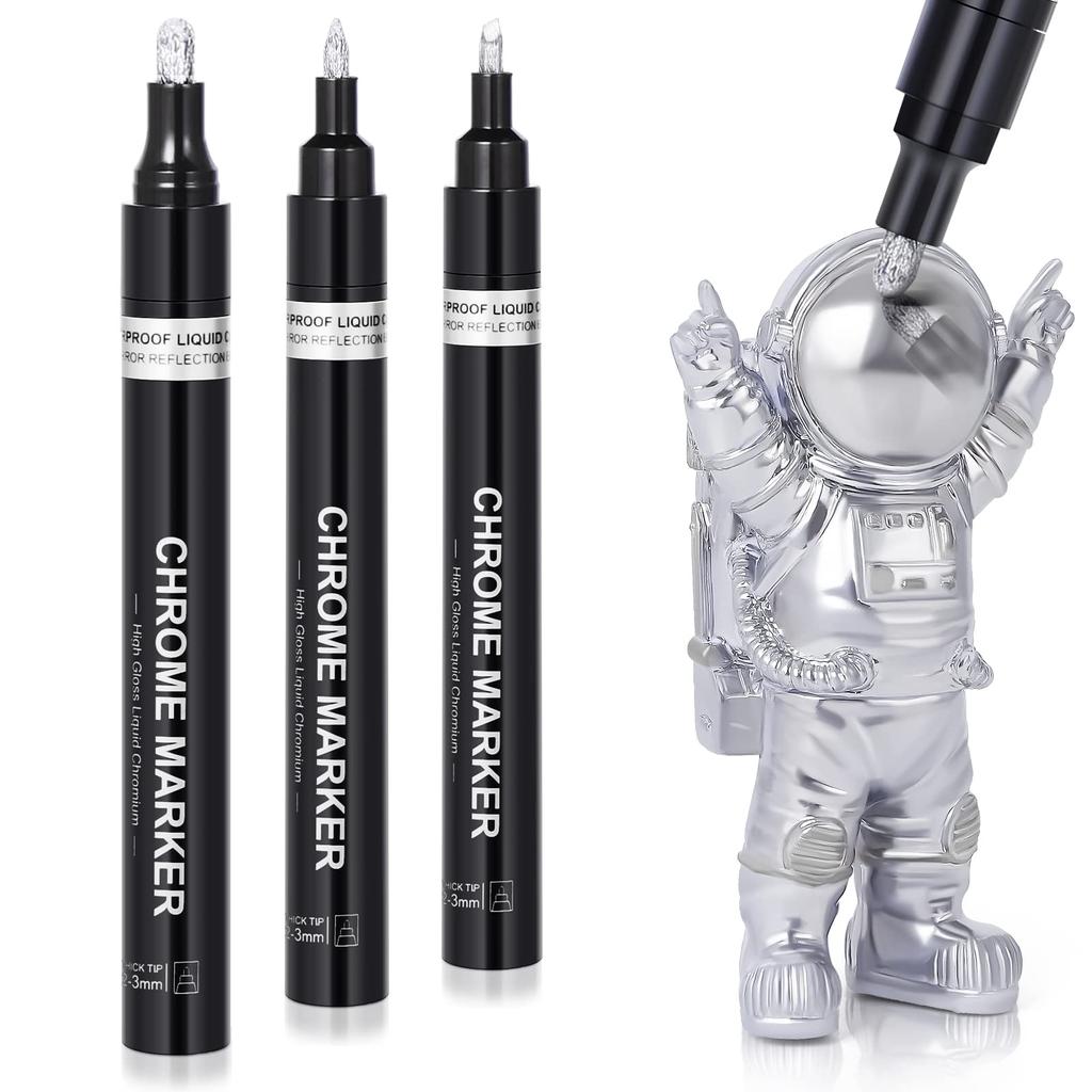 Silver Chrome Paint Marker Art Liquid Mirror Chrome Paint Pen for Model Repair Car Tire DIY Waterproof Reflective Gloss Metallic Marker Pen Painting,