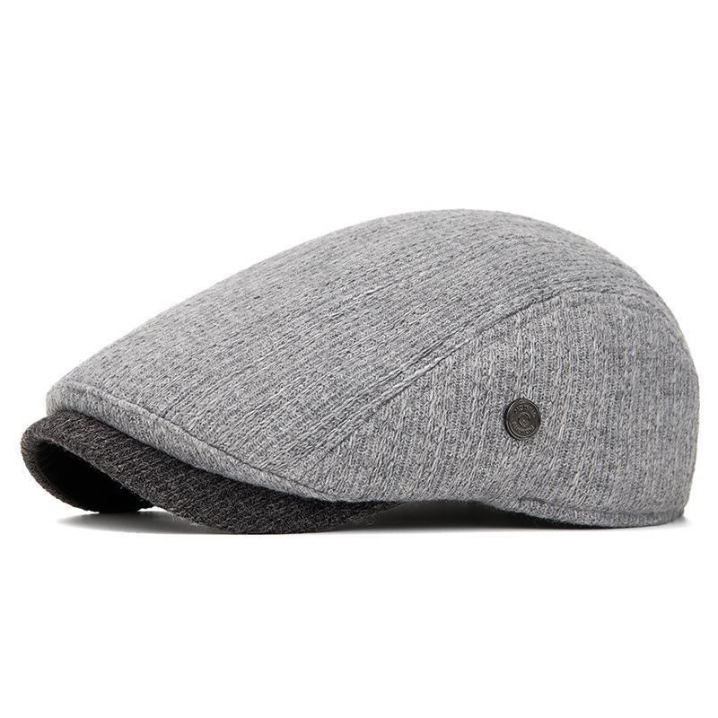 Men's Autumn & Winter Knitted Duckbill Cap with Velvet - Fashionable British Newsboy Beret