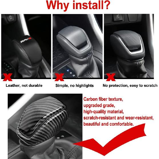 Carbon Fiber Sport Style Auto Gear Shift Knob Cover Sticker Head Trim Compatible with Toyota RAV4 Accessories 2019 2020 2021
