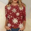 3/4 Sleeve Shirts For Women Print Christmas Tees Blouses Casual Plus Size Basic Tops Pullover