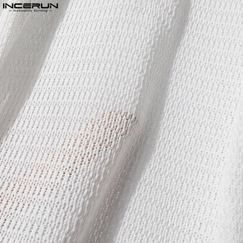 INCERUN Nadměrné Pánské Zavazovací Dlouhý Rukáv Zapínání na Knoflíky Síťované Průhledné Vykrojené Trička Topy