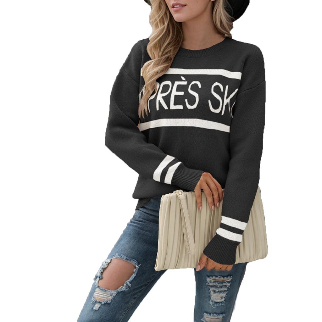 Women's Casual Fashion Comfortable Round Neck Pullover Long Sleeve Street Trend Knitted Sweater
