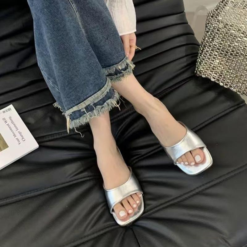 Cool slippers retro simple one-word drag women lazy flat shoes sandals summer new models