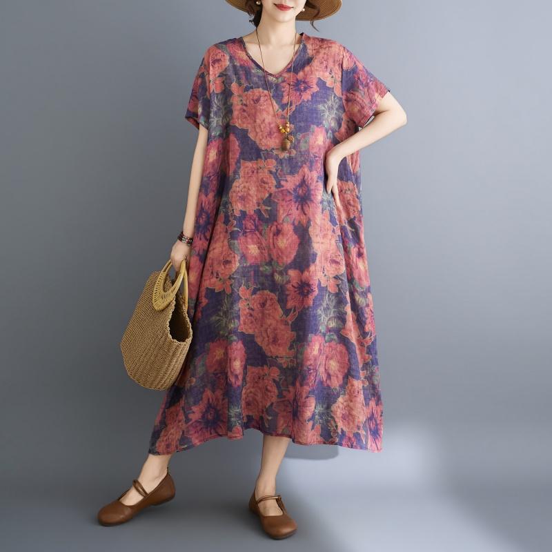 DIMANAF New 2026 Women Plus Size Summer Beach Long Dress Sundress Loose Casual Maxi Elegant Lady Print Dress