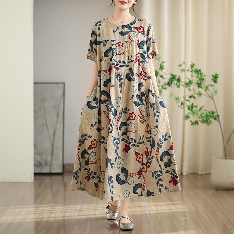 XITAO Patchwork Print Loose Pleated Dress ZMY1025