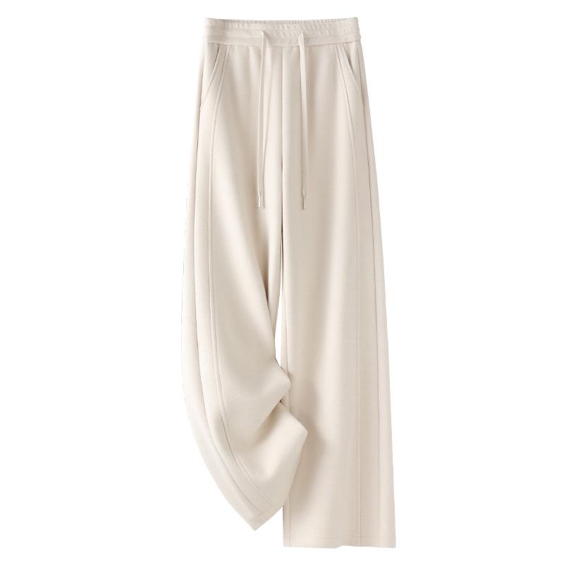 

Женские серые шерстяные спортивные штаны с высокой посадкой и широкими штанинами - 2024 Осень/Зима Повседневный стиль S грязно-белый