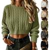 Damen Ärmel Cropped Pullover - Farbe Rundhals Lässiges Oberteil