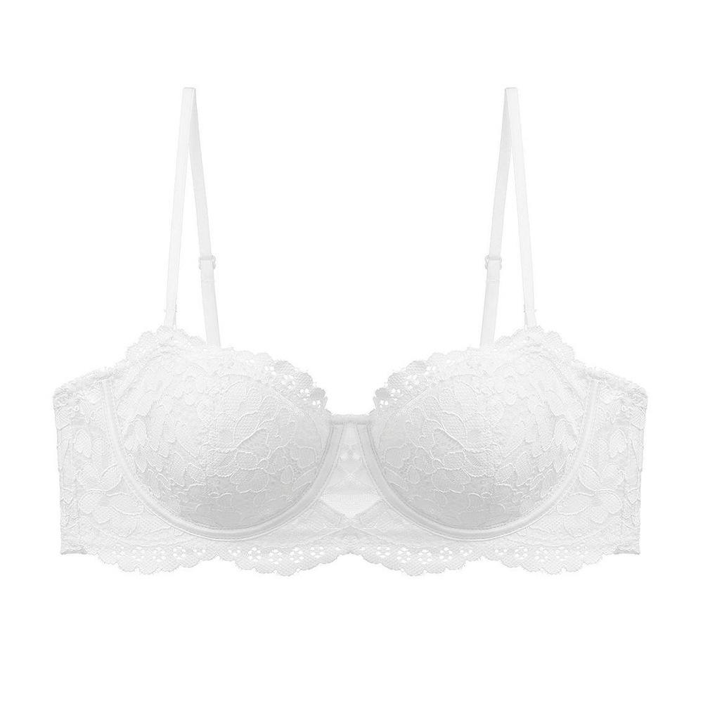 

French lace bra embroidered soft steel rim thin cotton bra 1/2 cup large breasts show small anti-sagging sexy underwear S білий
