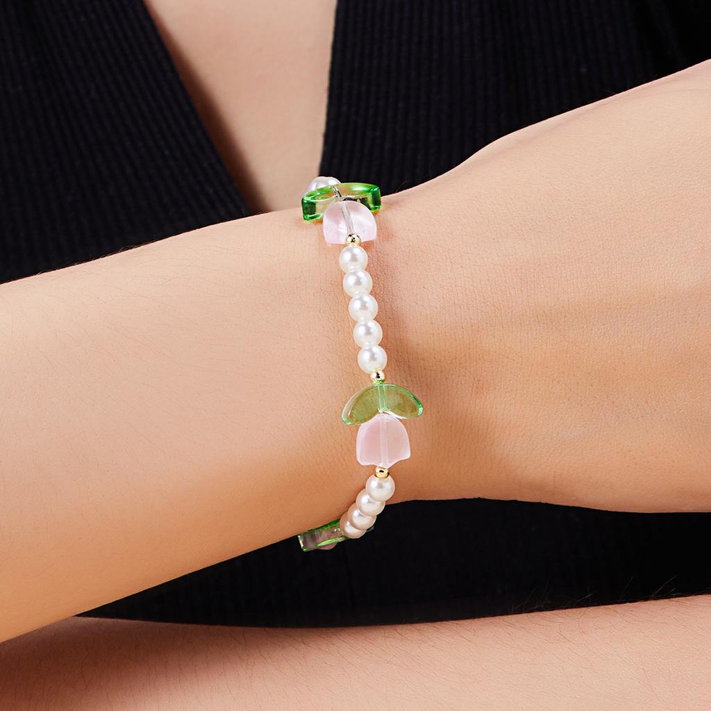 Neues Mode Süßes Tulpenblumen Halskette Armband Set Für Frauen Elegante Perlen Schlüsselbein Kette Halskette Party Schmuck Geschenk