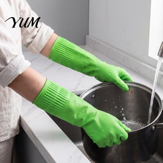 Latex Cleaning Gloves with Fleece Lined Dishwashing Gloves, Waterproof Natural Household Non Slip Kitchen Non-Slip Grip Long Cuff Warm for Laundry