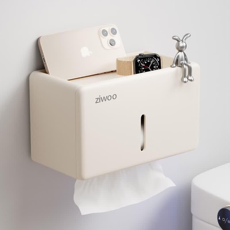 

No-Drill Aluminum Toilet Paper Holder with Storage Shelf