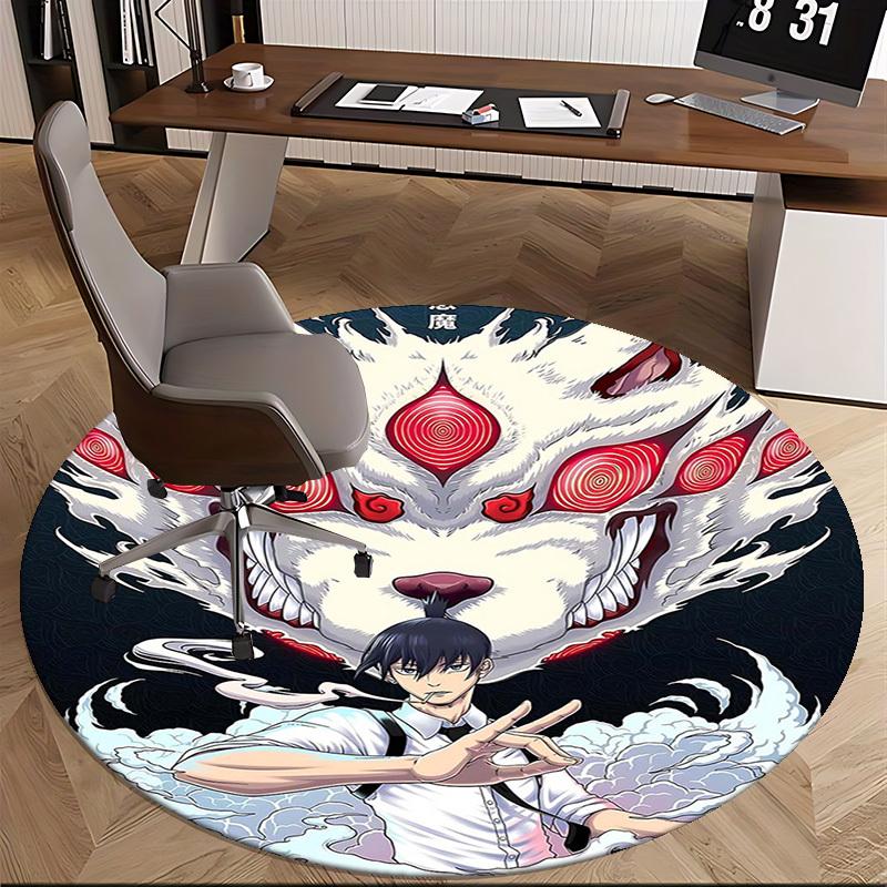 1pc Demon Slayer Tanjiro Kamado Round Carpet - Anime Cartoon Design Office Chair Mat Non-Slip Rug for Home Decor Living