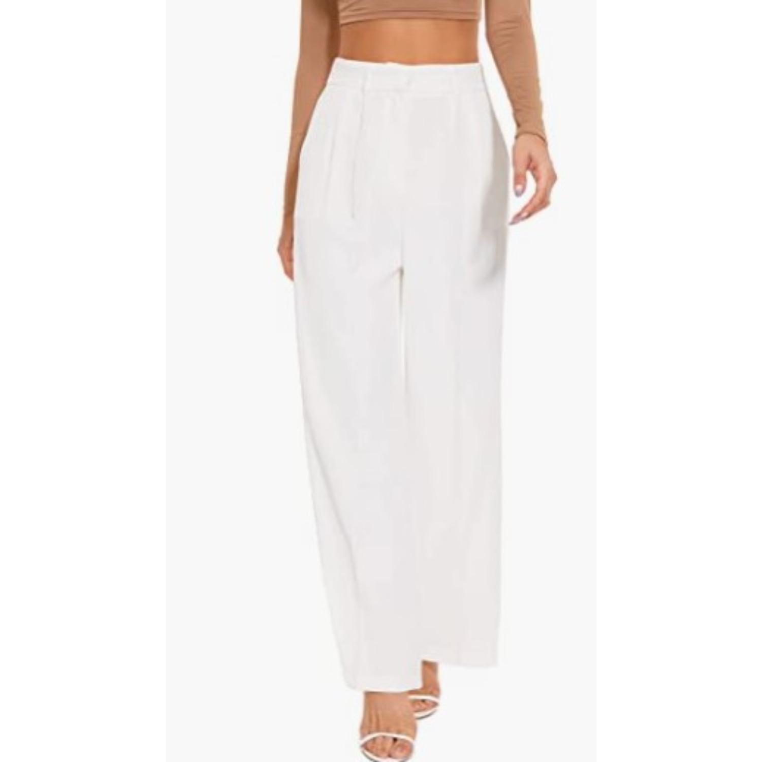Women s High Waist Wide Leg Pants Loose Fit Trousers Solid Casual Office Work Pants XS