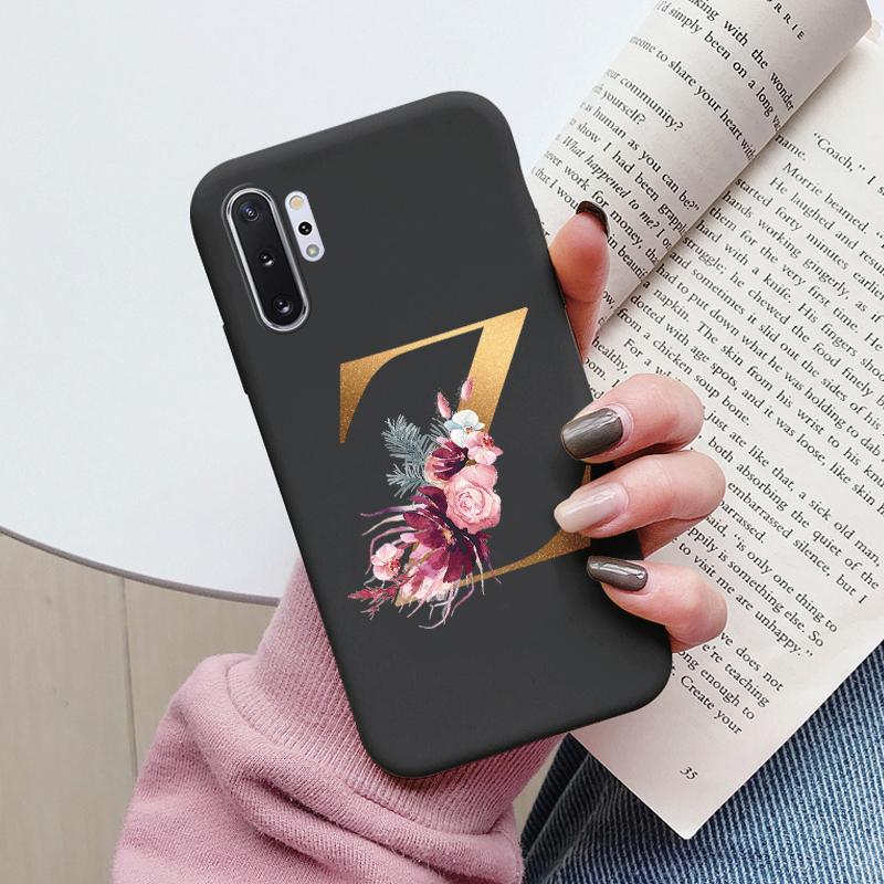 For Samsung Galaxy Note 10 Note10 Plus Case Flower Gold Letter A Z Shockproof Soft Silicone Phone Cover For Samsung Note 10+ Bag