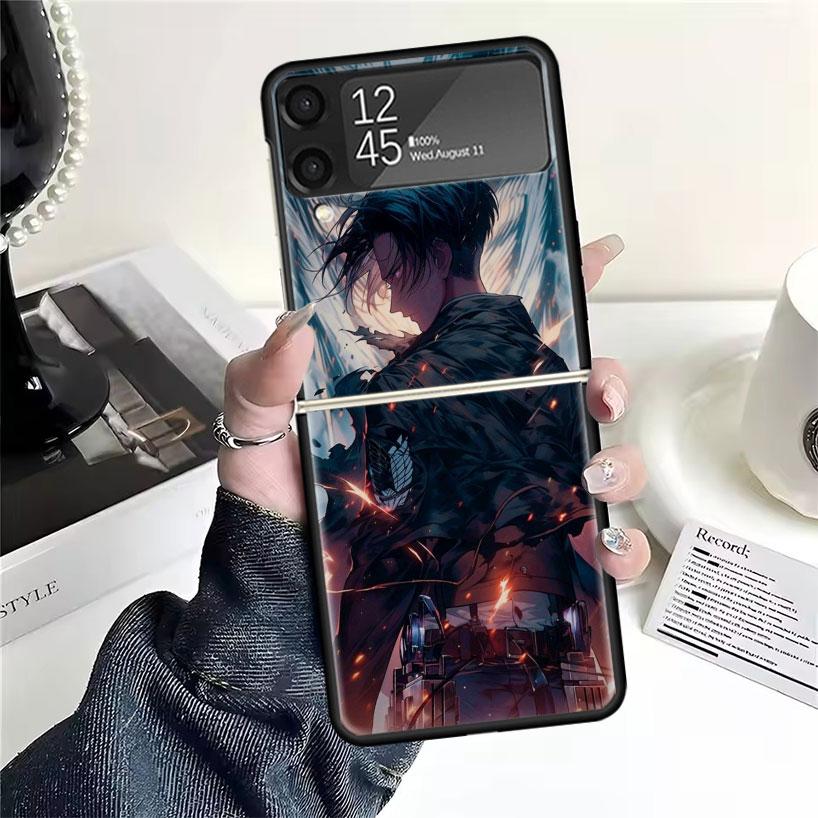 A-Attack on T-Titan Levi Cases For Samsung Galaxy Z Flip 4 5 6 7 3 Z Flip7 Flip6 Flip4 Flip5 Flip3 5G Hard Shockproof Fundas Cov