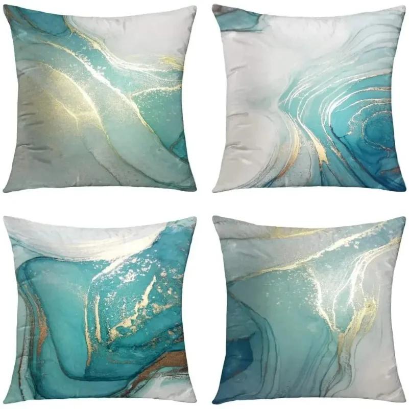 Modern Abstract Cushion Cover Gray Blue Teal Agate Marble Hug Gold Foil Pillow Cover Home Decor Pillowcase Sofa Throw Pillows