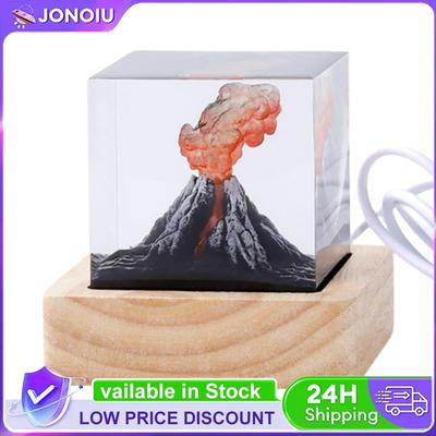 Cube Organism Resin Table Light USB Powered Volcanic Eruption Model Atmosphere Lamp Volcano Lava Lamp for Home Living Room Decor