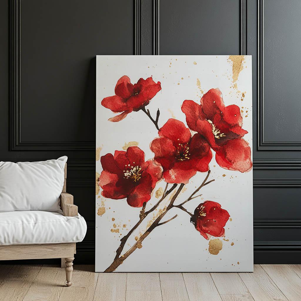 Czerwone Kwiaty - Minimalistyczny Plakat Czerwone Kwiaty - Minimalistyczny Plakat, 30X40 Cm, Rama Drewniana Ciemny Brąz, Papier Matowy 230 Gsm