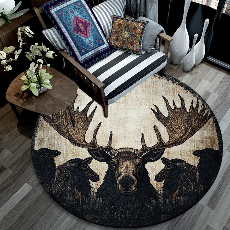 Moose Round Area Rug,Carpet Rug for Living Room Bedroom Sofa Playroom Decor,Non-slip Floor Mat