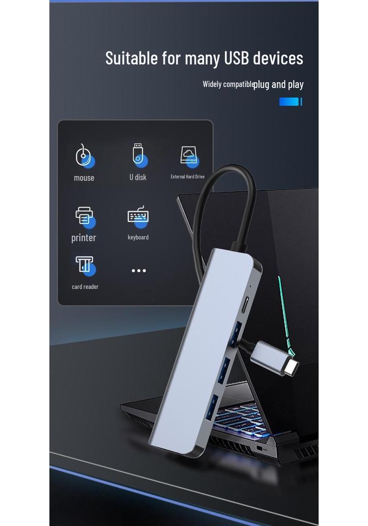 Cross-Border 5-in-1 Type-C to HDMI 4K Docking Station with USB 3.0 Extender Hub