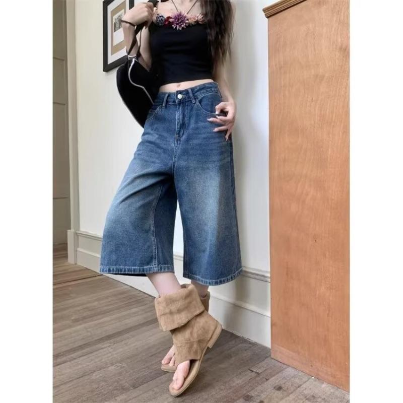 American Retro Denim Cropped Wide-Leg Pants - Unisex, Summer 2025 Collection XS