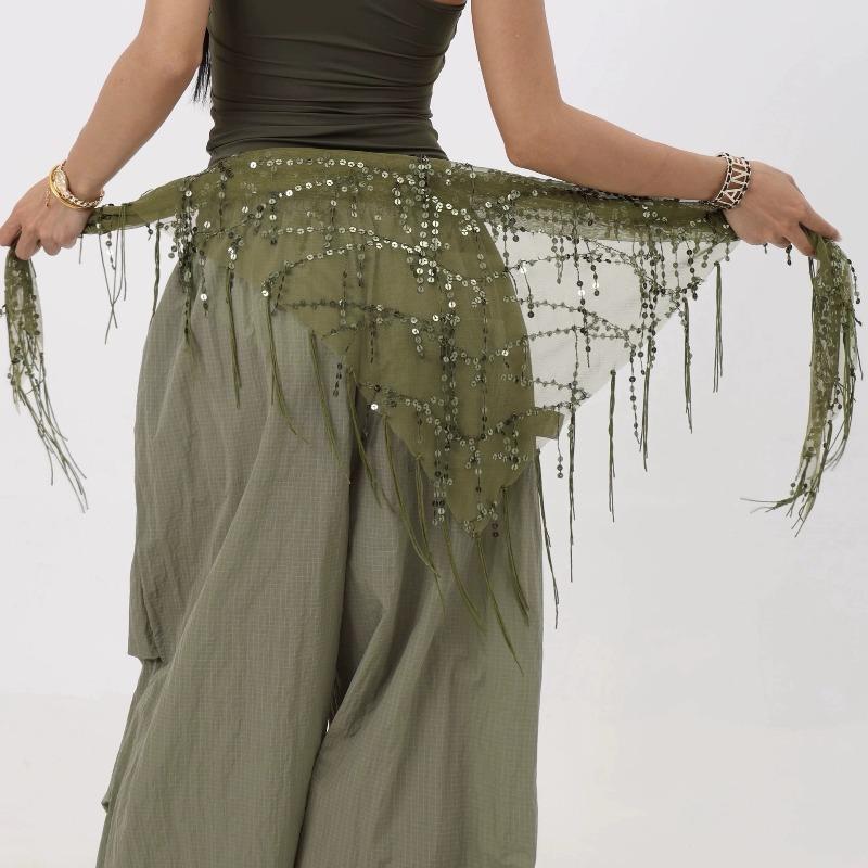 Jazz Dance Waist, Hip-hop Dance Waist Chain, Hip Scarf, Accessories, Sequined Triangle Scarf, Fringed Belt, Waist Scarf, Fart Curtain, All-match.