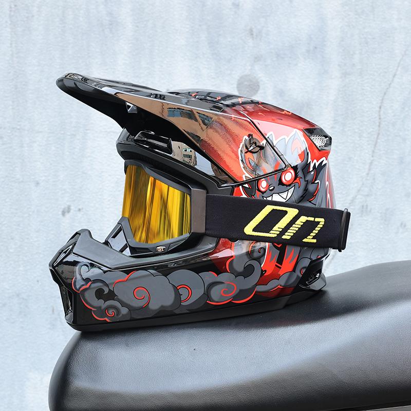 ORZ-903-Unisex All Weather Motocross Helmet with Goggles, Reinforced ABS DOT Standard Ventilated Off Road Safety Helmet