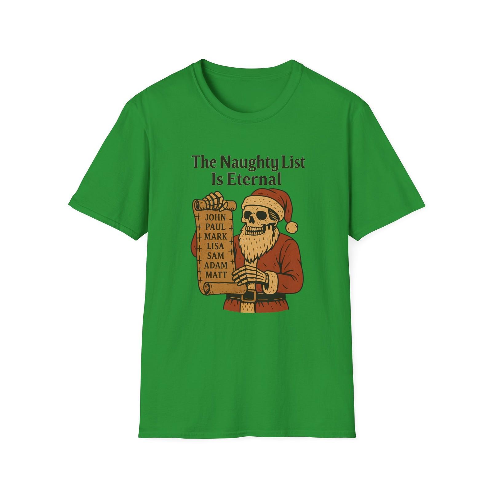 Unisex Softstyle T-Shirt Mens Womens Tees Top Skeletal Santa Naughty List Funny Spooky Christmas 4XL