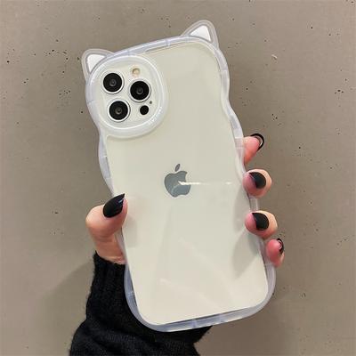Cute Cat Ear Curly Wave Transparent Case For Iphone 11 13 12 14 Pro Max Xs Xr X 8 Plus Cartoon Shockproof Clear Soft Back Cover