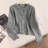 Women's Round Neck Rhinestone Knit Cardigan