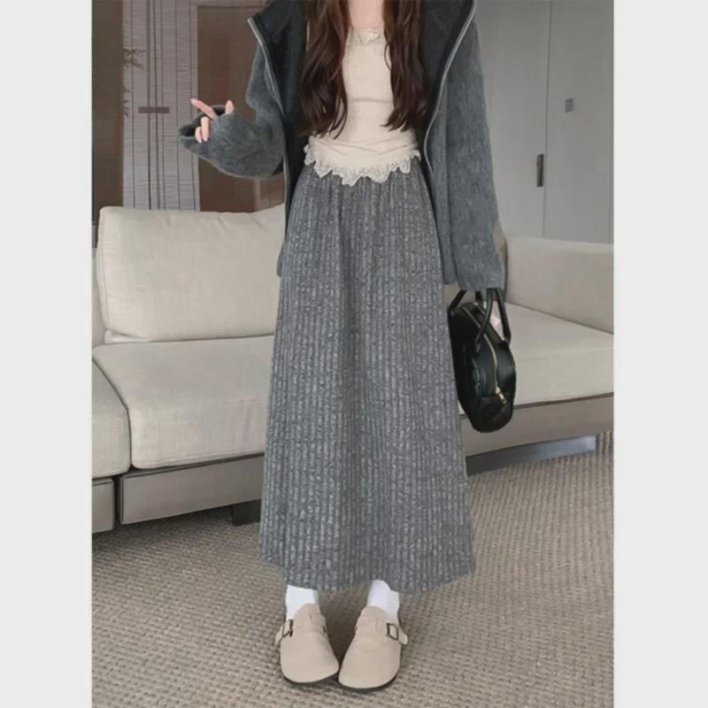 Φούστα A-γραμμής βελούδινη 300 λίβρες μεγάλο μέγεθος για γυναίκες, Φθινόπωρο/Χειμώνας, Κορεατικό στυλ