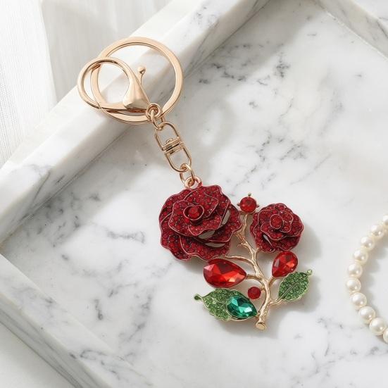 Bling Rose Keychain for Women Rhinestone Flower Keyring Accessory Sparkling Bag Charm for Purse
