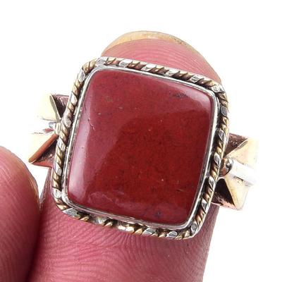 Natural Red Jasper Gemstone Handmade 925 Sterling Silver Two Tone Ring S.9 k9Q22
