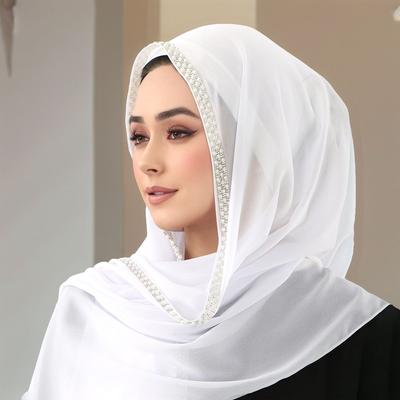 Nový muslimský šátek Hijáb Šála Šifon Perlový Dlouhý šátek Hijáb Jednobarevný Měkká čelenka Módní Dlouhý šátek Turban Islam 180*70cm