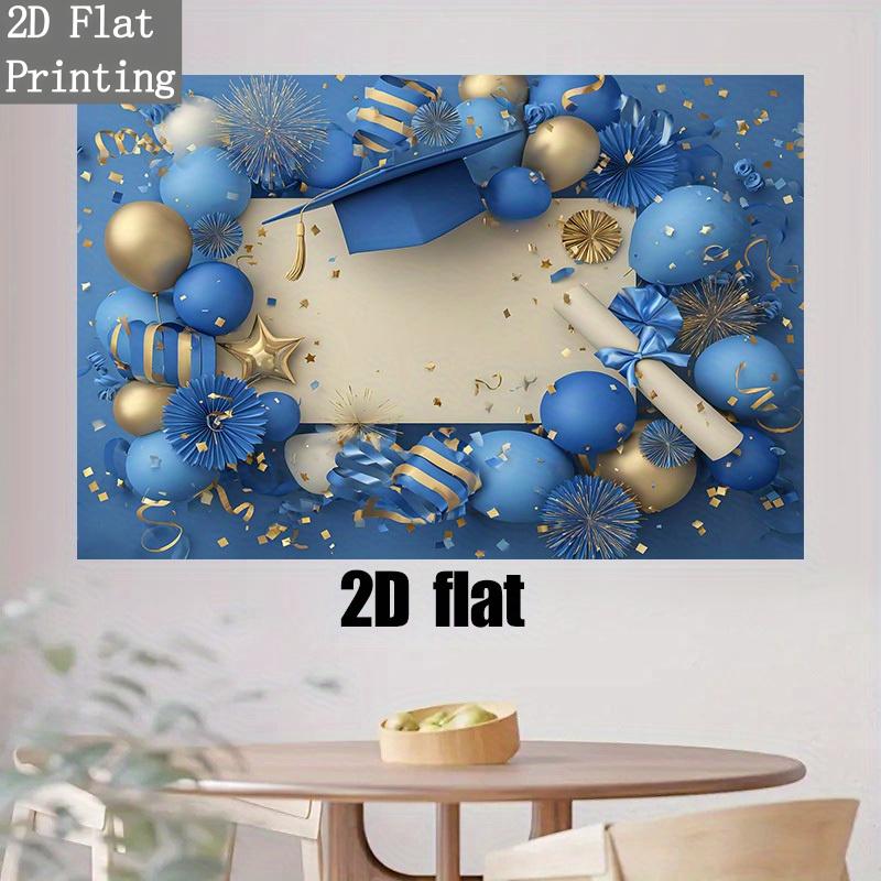 2D planar 1-piece graduation backdrop - navy blue and gold party decorations, polyester fabric banner