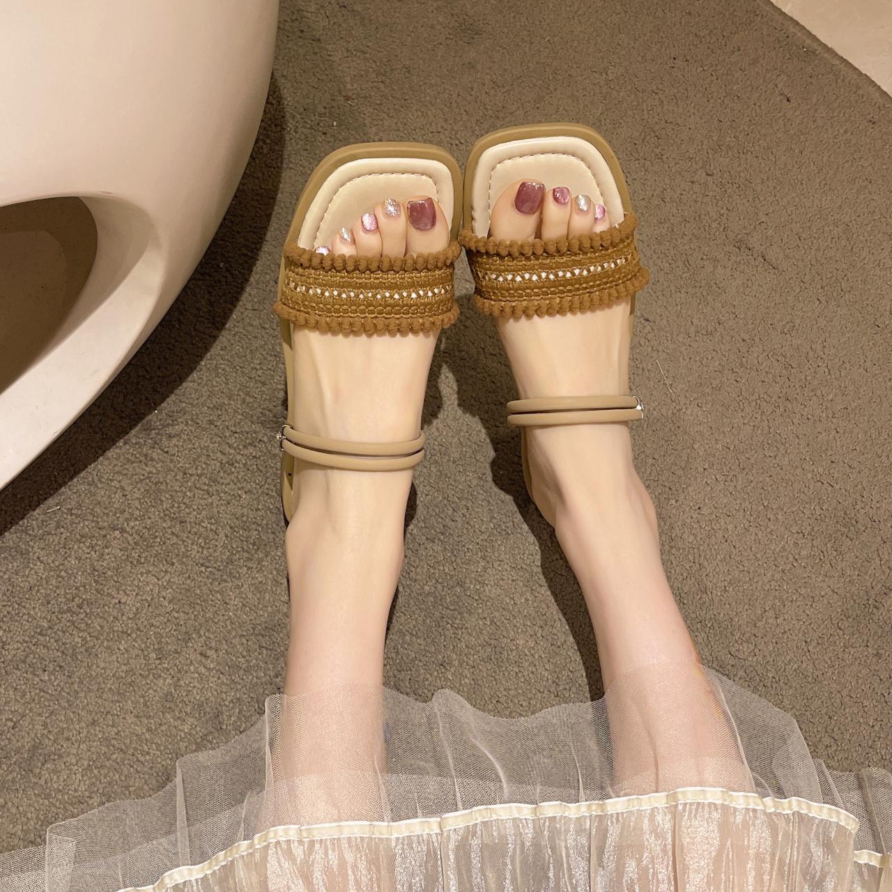 

Fashion Women s Fashion Trend Tassel Shoelaces Are Non Slip, Wear-resistant, Comfortable, Soft Soled Flat Heeled Sandals Women Sandals 35 коричневый