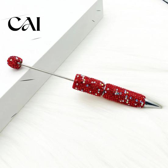 Crystal Diamond Gel Pen Beadable Pens, Bling Rhinestone Beaded DIY Bead Pen, Shaft Decorative Craft Black Ink Ballpoint Pens for Decorations