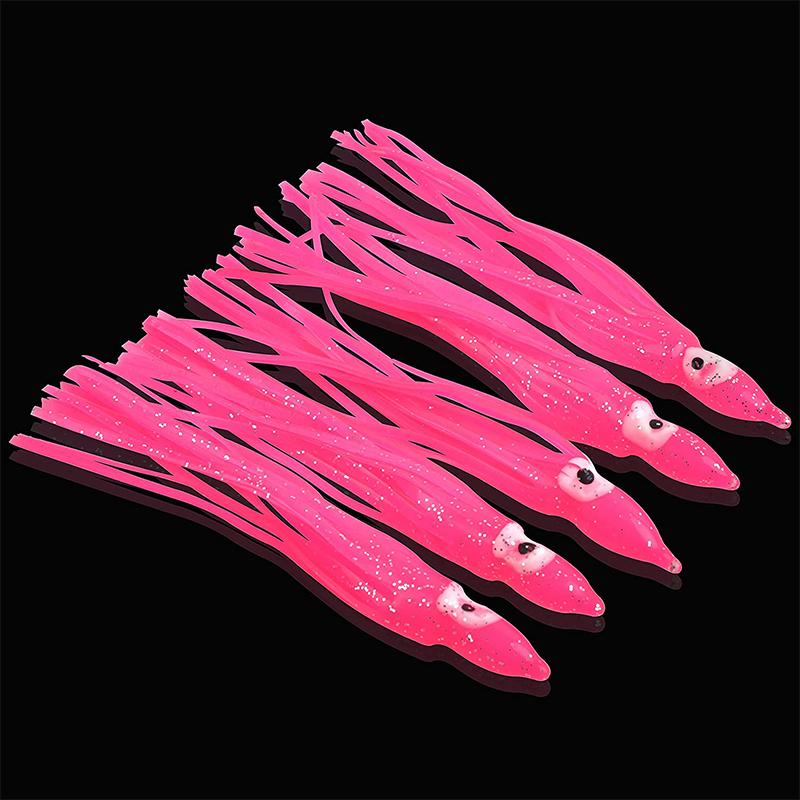 

5 шт. рыболовных приманок Юбки кальмара Светящиеся приманки Светящийся осьминог Троллинговые приманки Мягкая пластиковая рыболовная приманка для окуня, лосося, форели 10cm