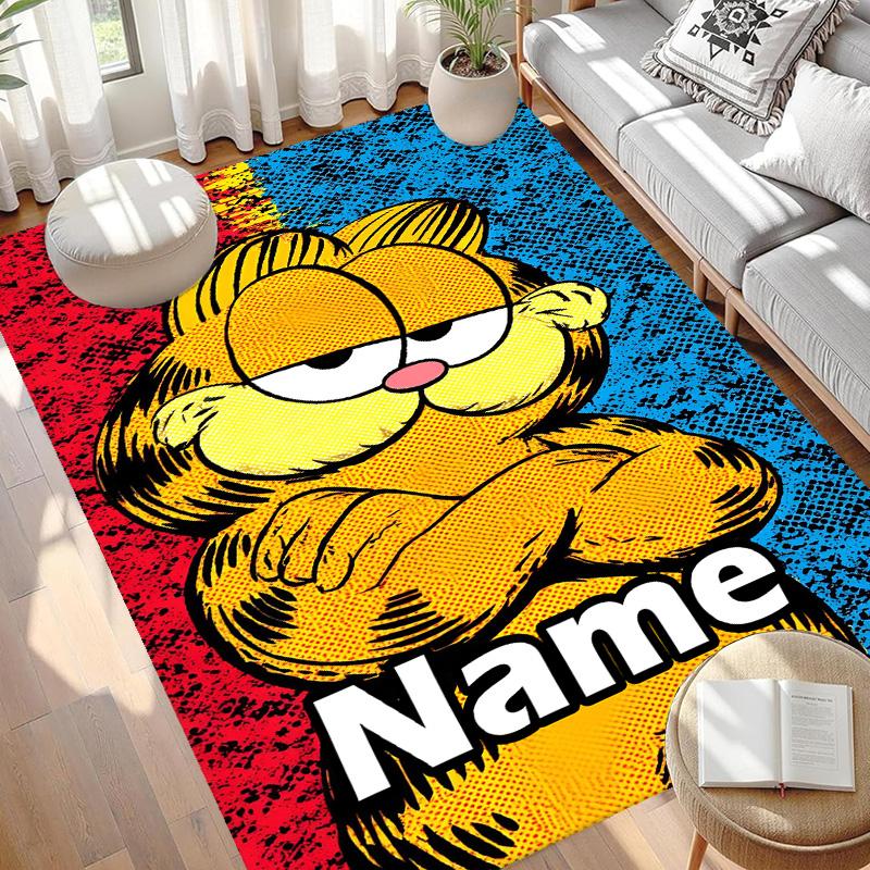 Custom Name Personalized Garfield Print Carpet, Versatile Home Decor Rug, for Playroom, Apartment, Balcony, Entryway, Hallway Gift