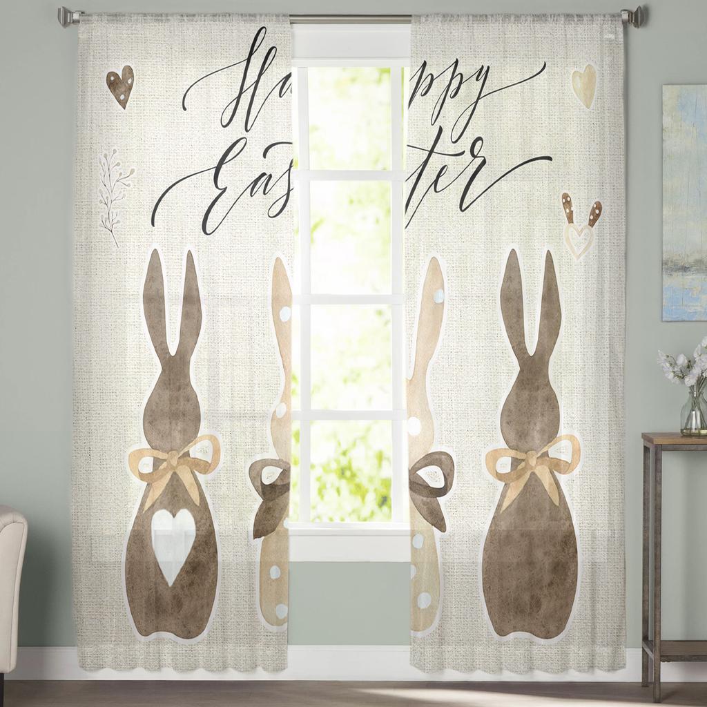 Easter Rabbit Tulle Curtains For Living Room Bedroom Voile Sheer Curtain Window Home Decor Drapes