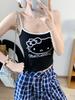 #Summer New Sweet Wind Cartoon Print Splicing Contrasting Color Sling Vest Slim Fixed with Chest Pad