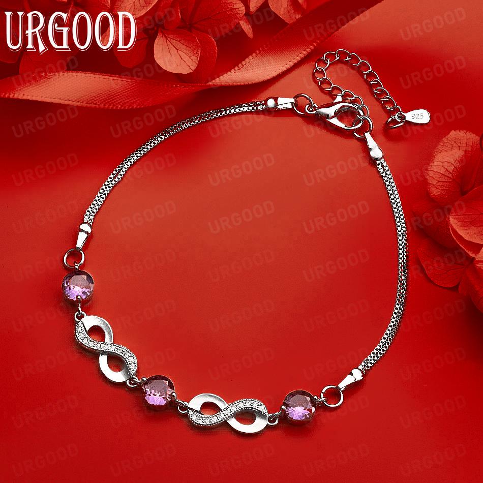925 Sterling Silver AAA Zircon Side Chain Exquisite Bracelet Gift Jewelry 20CM