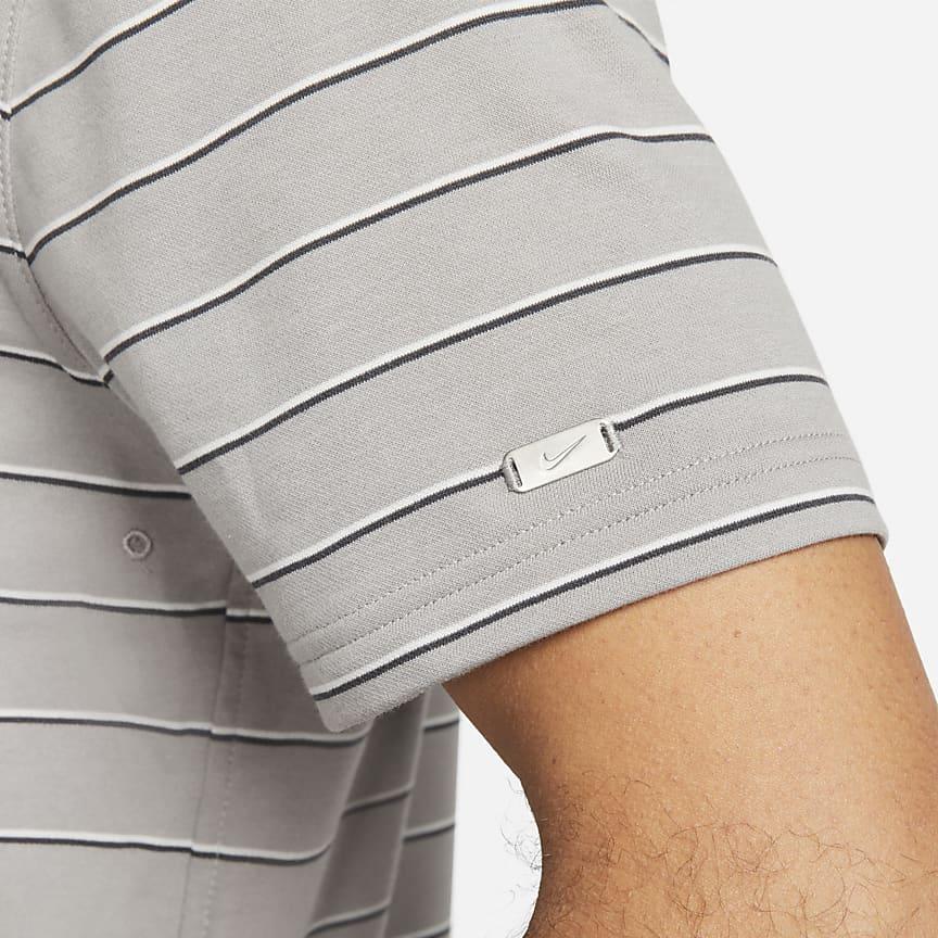 Nike Dri-FIT Player Logo Striped Loose Short Sleeve Polo Shirt Men tops Light-Gray DH0891-003