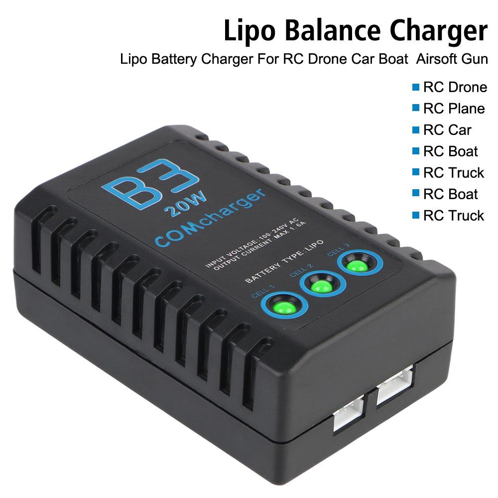 EU Plug 2S-3S RC Balance Charger LED Lights Compact Balance Charger LiPo Battery Charger For RC Car Helicopter AC 7.4-11.1V 20W